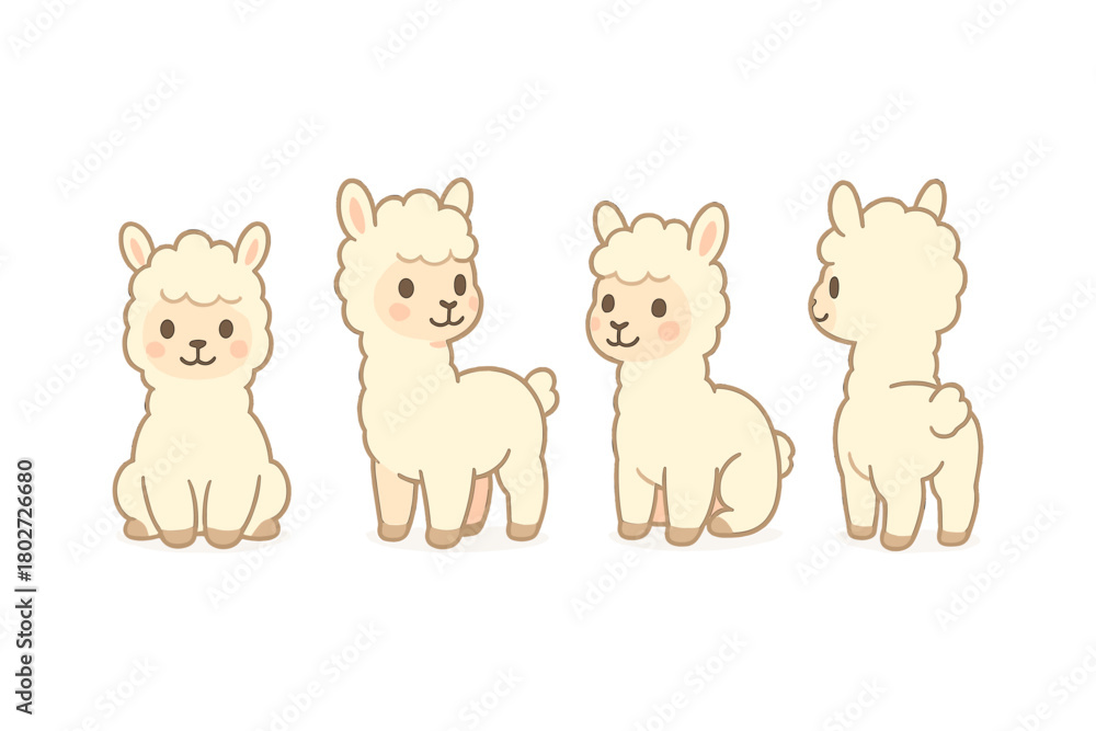 Naklejka premium Cute cartoon alpaca designs showcasing various poses in pastel colors
