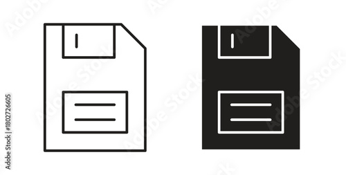 Floppy disk icon flat vector illustration. Black Thin Line Icon Emblem Concept