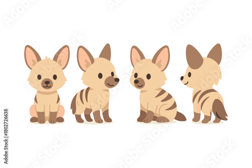 Cute cartoon hyena characters in various poses on white background