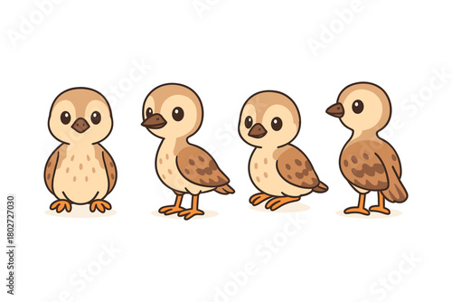 Cute cartoon birds in different poses with adorable expressions