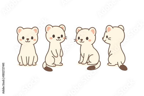 Cute cartoon ferrets in various poses on a white background
