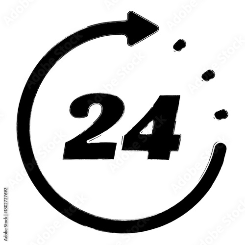 24 7 icon, brush strokes, vector illustration on white background.