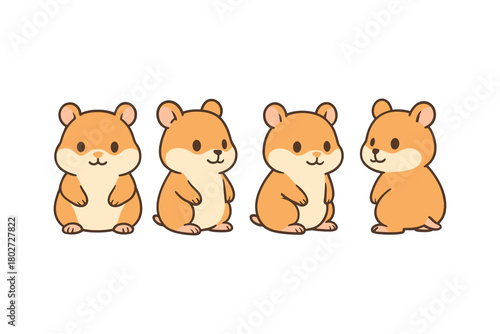 Cute cartoon hamsters in various poses on white background