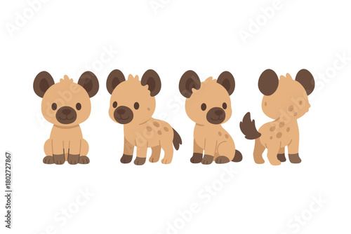 Cute cartoon hyenas in various poses on white background