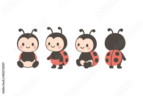 Cute cartoon ladybug characters in different poses for kids