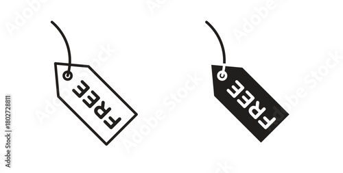 Free tag icon flat vector illustration. Black Thin Line Icon Emblem Concept