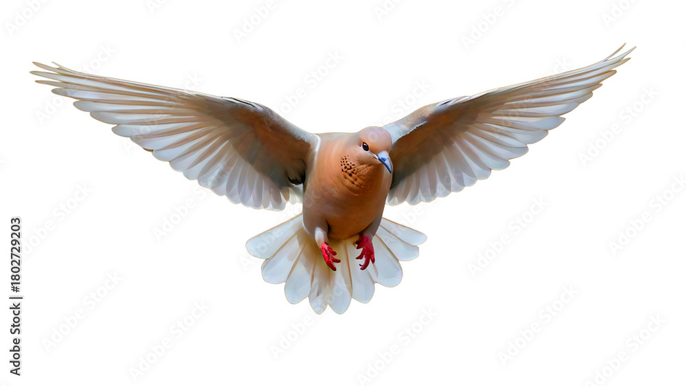 Fototapeta premium Barbary dove (Streptopelia risoria) in flight. This domesticated species is often associated with symbols of peace and the Holy Spirit. 