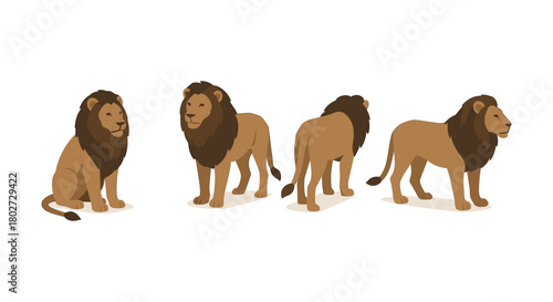 Lion silhouette collection in flat design with multiple poses