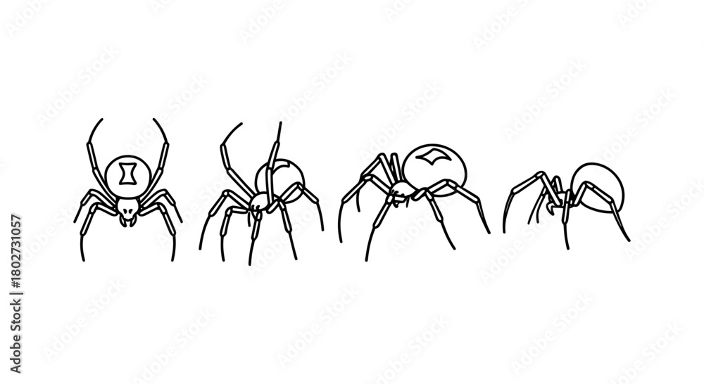 Fototapeta premium Simple linear spider icons set for web and design projects
