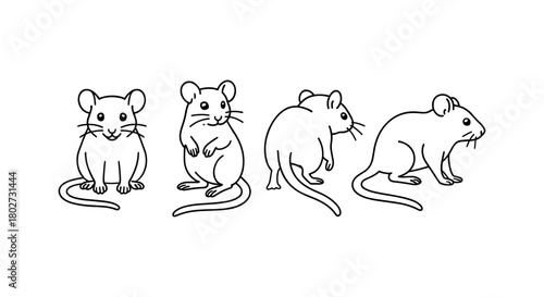 Cute mouse line art: multiple poses of adorable rodent characters