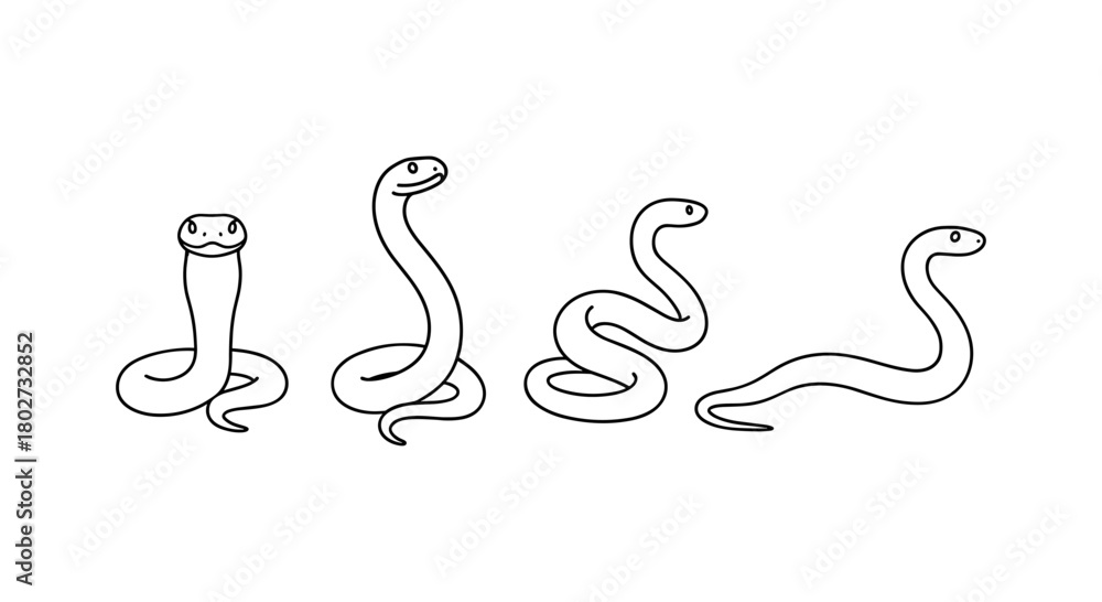 Obraz premium Simple smiling snakes in minimalist black and white line art style
