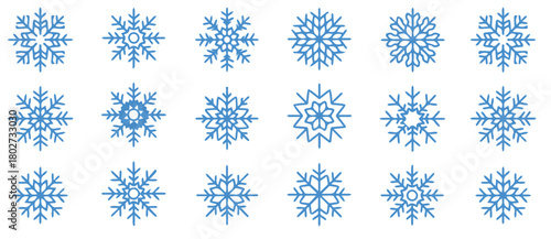 Delicate blue snowflake collection for winter holiday themes, perfect for backgrounds, patterns, and creating a festive atmosphere