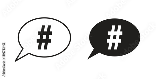 Hashtag icon flat vector illustration. Black Thin Line Icon Emblem Concept