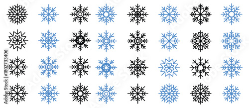 Create stunning winter designs with this diverse collection of elegant snowflake shapes in blue and black for your holiday projects