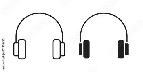 Headphones icon flat vector illustration. Black Thin Line Icon Emblem Concept
