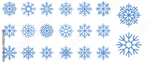 Create festive winter designs with these beautiful blue snowflake icons for holiday cards, banners, and winter seasonal promotions