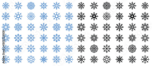 Elegant blue and black snowflake collection for winter holiday designs and festive seasonal backgrounds, create stunning patterns and crafts now