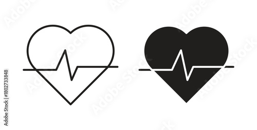 Heartbeat icon flat vector illustration. Black Thin Line Icon Emblem Concept