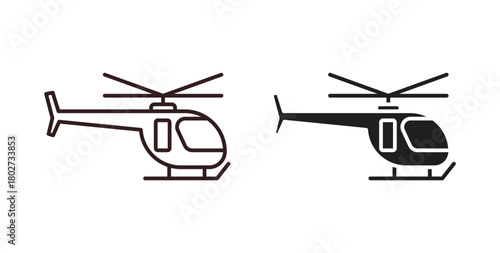 Helicopter icon flat vector illustration. Black Thin Line Icon Emblem Concept