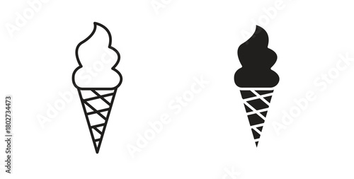 Ice cream icon flat vector illustration. Black Thin Line Icon Emblem Concept