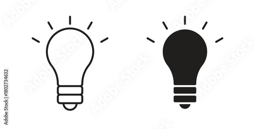 Idea icon flat vector illustration. Black Thin Line Icon Emblem Concept