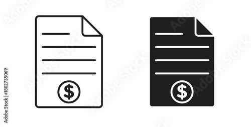Invoice icon flat vector illustration. Black Thin Line Icon Emblem Concept