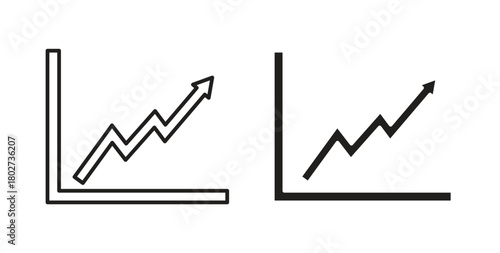 Line chart icon flat vector illustration. Black Thin Line Icon Emblem Concept