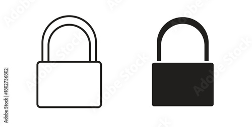 Lock icon flat vector illustration. Black Thin Line Icon Emblem Concept