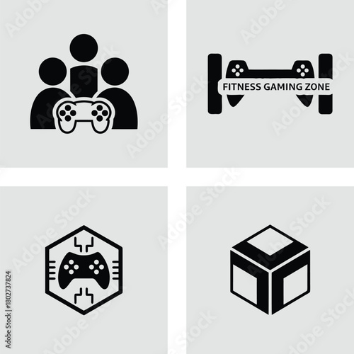 Set of gaming icons simple flat vector design elements for web and mobile apps isolated on white background