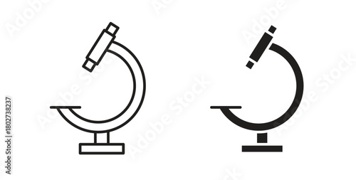 Microscope icon flat vector illustration. Black Thin Line Icon Emblem Concept