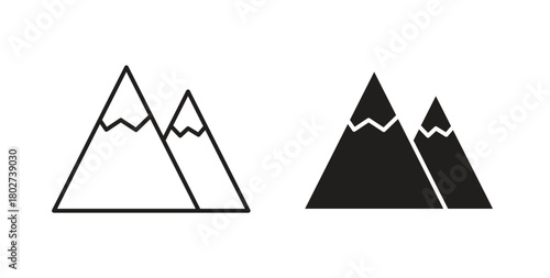 Mountain icon flat vector illustration. Black Thin Line Icon Emblem Concept