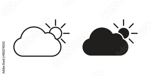 Partially cloudy icon flat vector illustration. Black Thin Line Icon Emblem Concept