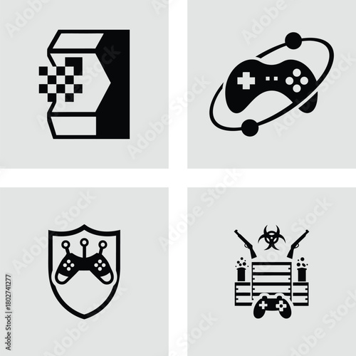 Set of gaming icons simple flat vector glyph design isolated on white background for app and web design
