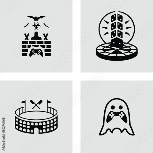 Set of gaming icons minimalist glyph vector design elements for web and mobile apps isolated on white background