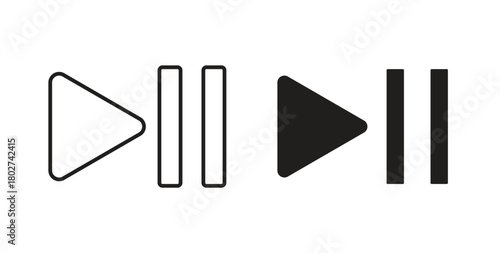 Play pause icon flat vector illustration. Black Thin Line Icon Emblem Concept