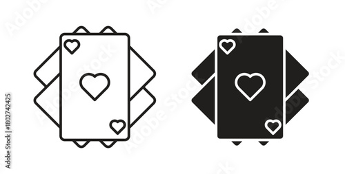 Playing cards icon flat vector illustration. Black Thin Line Icon Emblem Concept