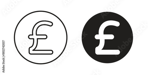 Pound icon flat vector illustration. Black Thin Line Icon Emblem Concept