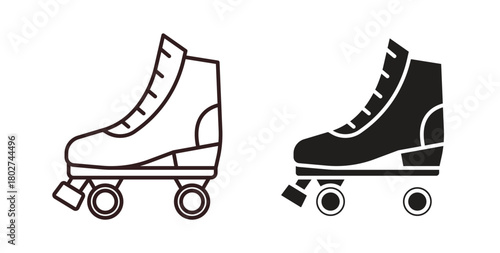 Roller skates icon flat vector illustration. Black Thin Line Icon Emblem Concept