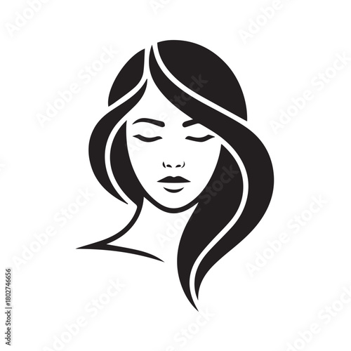 Elegant woman portrait with smooth facial features and long styled hair on clean white background