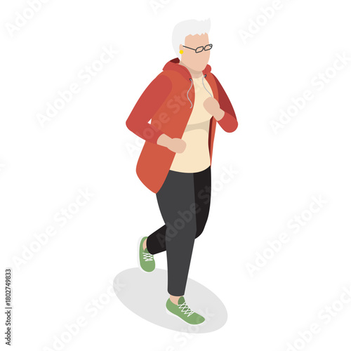 3D Isometric Flat Vector Illustration of Elderly Various Exercises, Active Seniors Engaging In Stretching, Cardio, Yoga, Pilates. Item 11