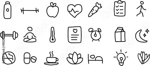 Mindfulness and mental health hand drawn doodle icon set