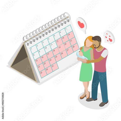 3D Isometric Flat Vector Illustration of Maternity And Paternity Leave, Caring For Newborn Infants. Item 1