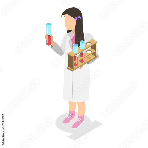 3D Isometric Flat Vector Illustration of Scientists Kids Characters, Young Scholars Exploring The World. Item 1