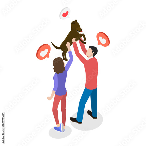 3D Isometric Flat Vector Illustration of Pet Adoption, Charity, Generosity and Kindness. Item 2
