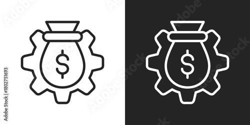 Money Bag Icon In Black And White Line Style