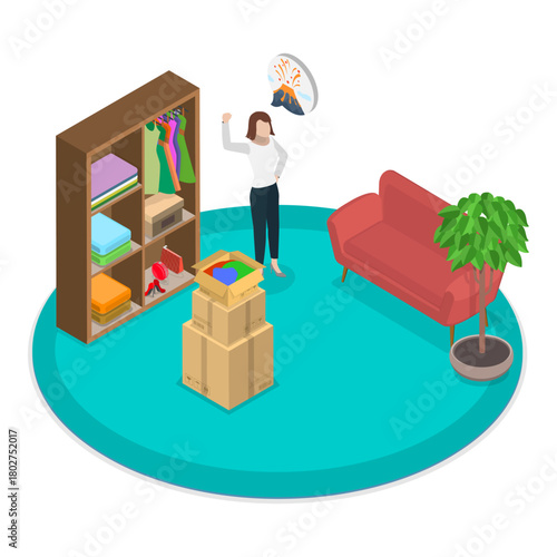 3D Isometric Flat Vector Illustration of Decluttering, Sell Arranged Clothes. Item 1