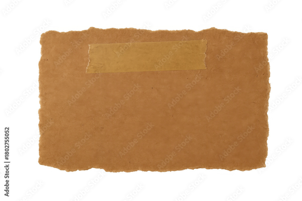 Fototapeta premium Brown craft paper with torn edges and adhesive tape creating a blank textured background for notes, messages, or communication