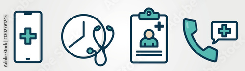 Medical icons. Healthcare, treatment and therapy symbols. Isolated vector color images. Hand drawn original illustrations.