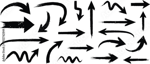 Collection of hand drawn grunge arrows and directional symbols