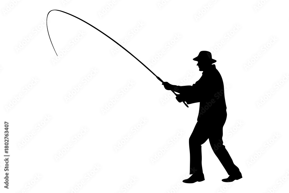 Obraz premium Silhouette fishing man casting